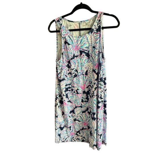 Lilly Pulitzer Womens Deep Sea Navy Blue Luella Shells Bells Pima Dress Large - Picture 9 of 12